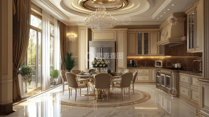 高清大图下载【趣麦麦图】豪华厨房与餐厅一体设计