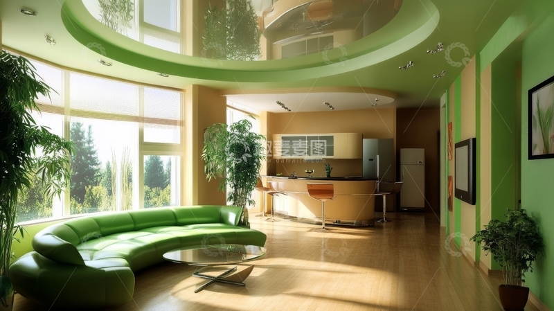 高清大图下载【趣麦麦图】现代绿色客厅设计