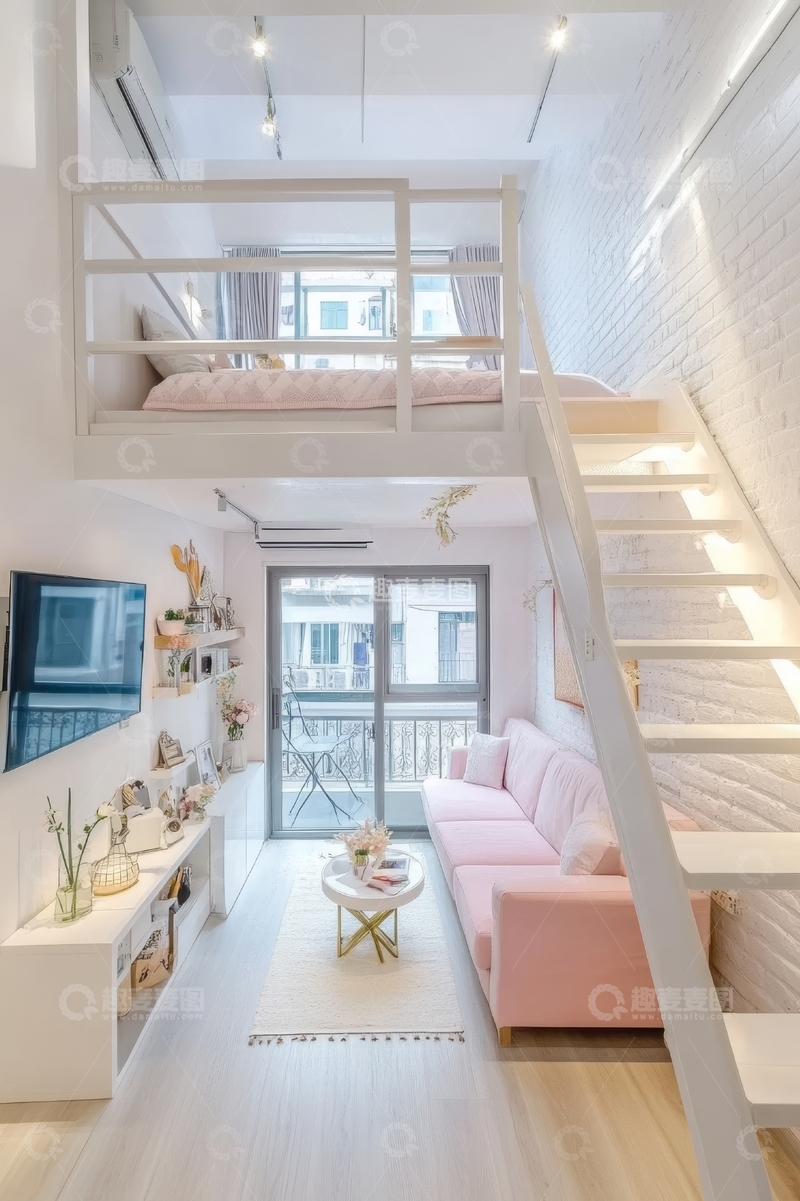 高清大图下载【趣麦麦图】现代简约复式公寓客厅设计