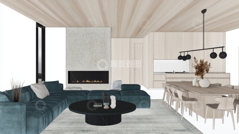 高清大图下载【趣麦麦图】现代简约客厅与餐厅设计