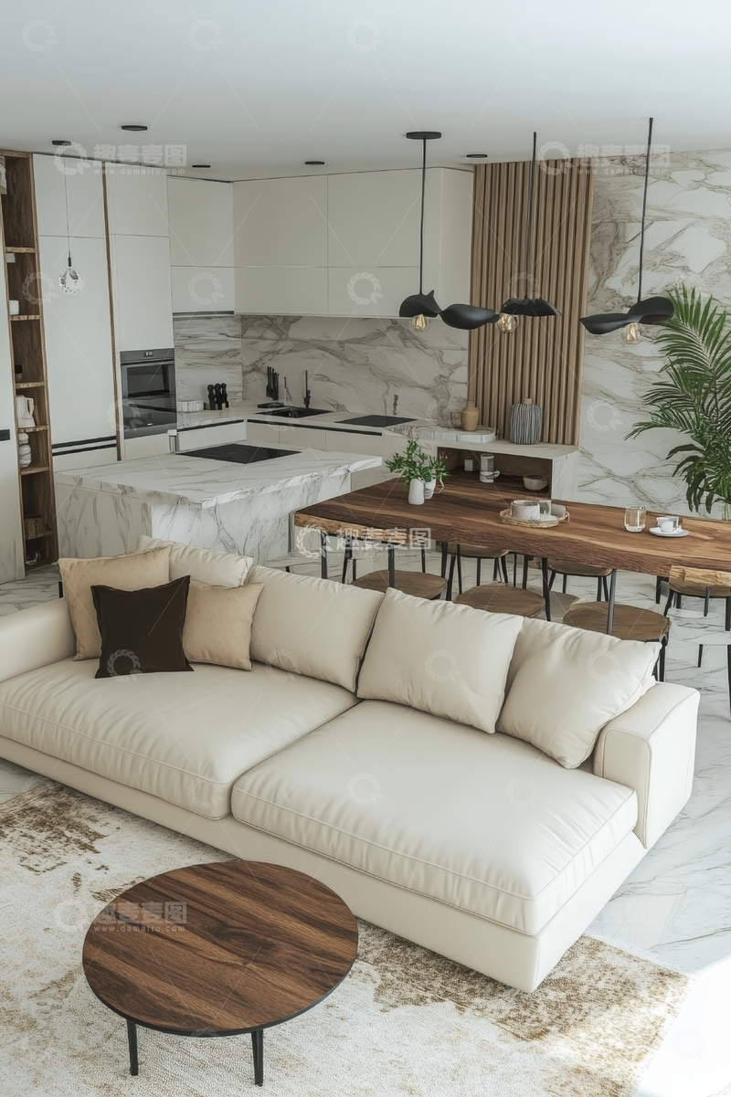 高清大图下载【趣麦麦图】现代简约客厅与开放式厨房设计