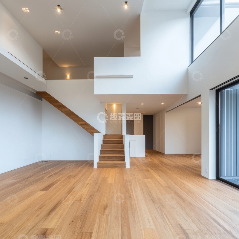 高清大图下载【趣麦麦图】现代简约室内设计，木质楼梯与地板