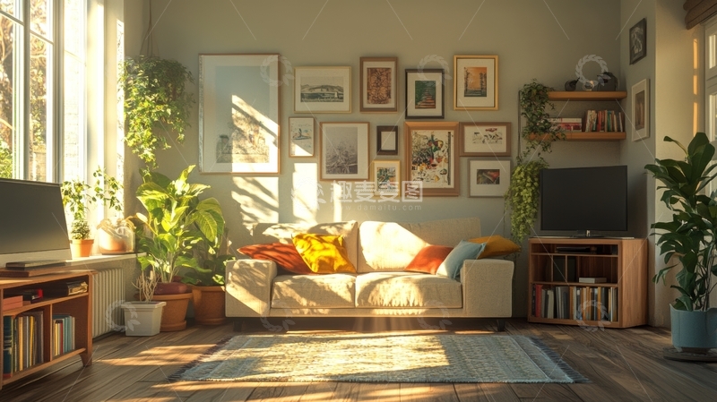 高清大图下载【趣麦麦图】温馨客厅阳光洒满角落