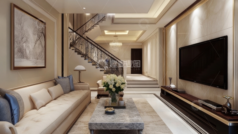 高清大图下载【趣麦麦图】现代客厅与楼梯设计