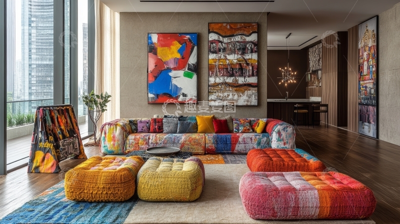 高清大图下载【趣麦麦图】色彩斑斓的现代客厅设计