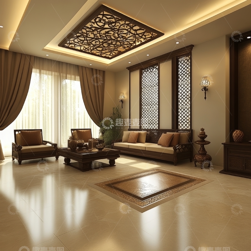 高清大图下载【趣麦麦图】豪华中式客厅设计