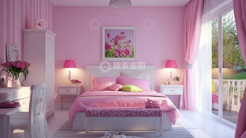 高清大图下载【趣麦麦图】粉色主题的温馨卧室