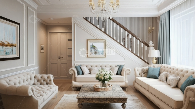 高清大图下载【趣麦麦图】豪华客厅与楼梯设计