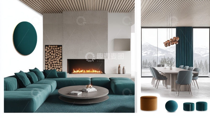高清大图下载【趣麦麦图】现代客厅与餐厅设计