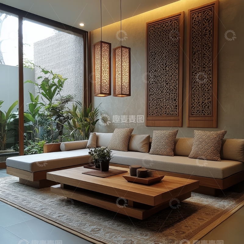 高清大图下载【趣麦麦图】现代中式客厅设计，温馨舒适