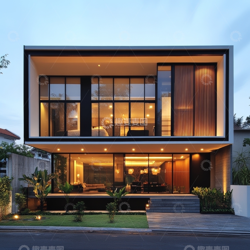 高清大图下载【趣麦麦图】现代双层住宅夜景