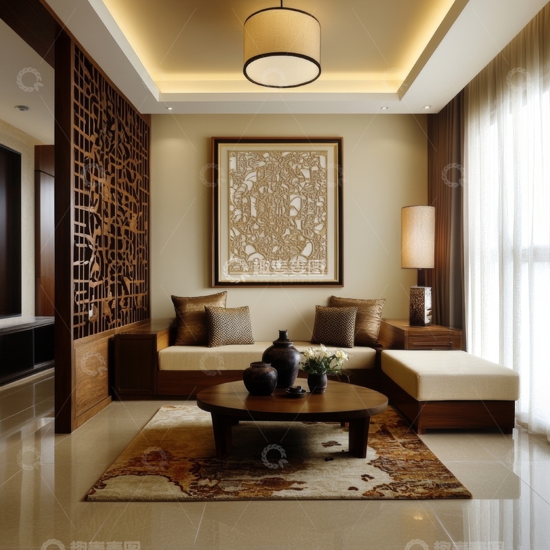 高清大图下载【趣麦麦图】现代中式风格客厅设计