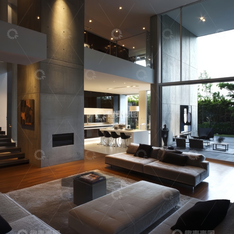 高清大图下载【趣麦麦图】现代简约客厅与开放式厨房设计