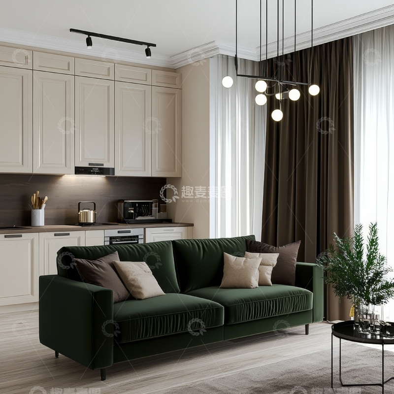 高清大图下载【趣麦麦图】现代简约客厅与开放式厨房设计