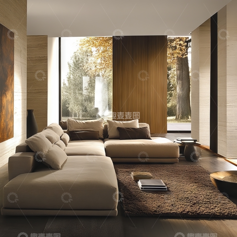 高清大图下载【趣麦麦图】现代客厅设计，大窗户外自然景观