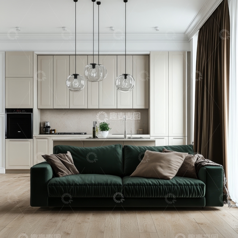 高清大图下载【趣麦麦图】现代简约客厅与开放式厨房设计