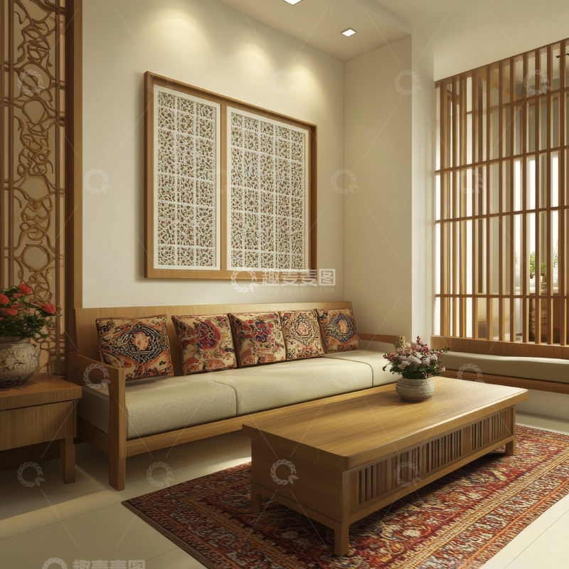 高清大图下载【趣麦麦图】现代中式客厅布置