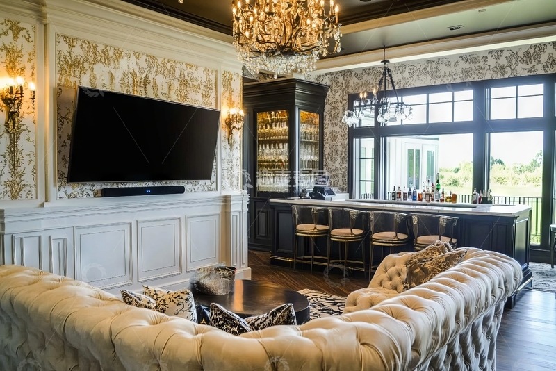 高清大图下载【趣麦麦图】豪华客厅与吧台结合的现代设计