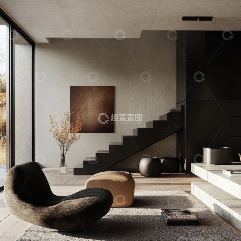高清大图下载【趣麦麦图】现代简约室内设计，楼梯与艺术装饰
