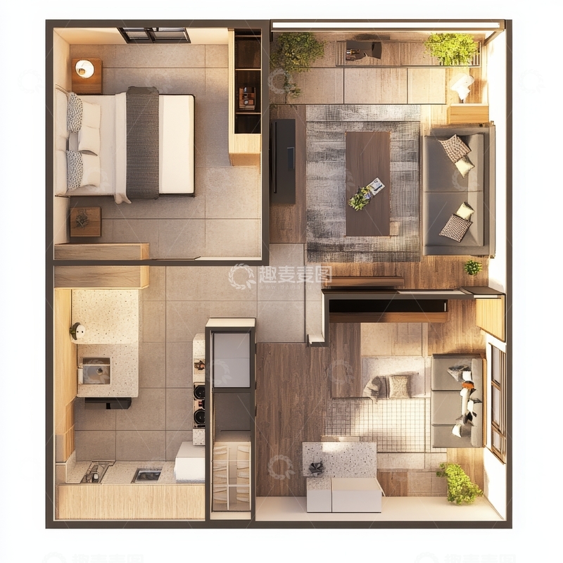 高清大图下载【趣麦麦图】现代简约公寓平面布局图