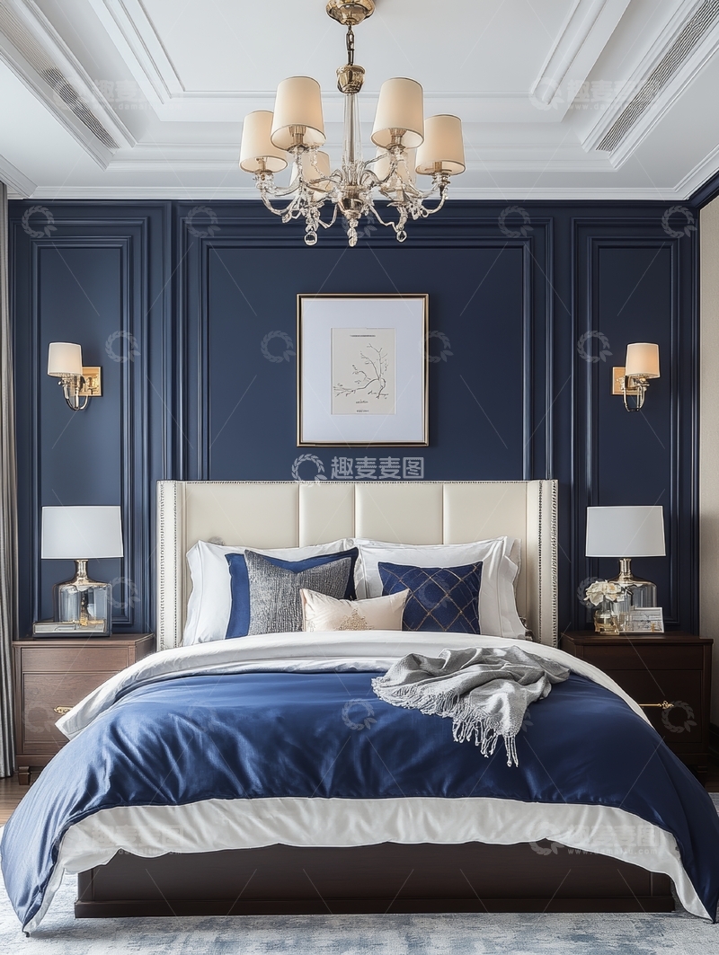 高清大图下载【趣麦麦图】深蓝卧室，典雅温馨的家居设计