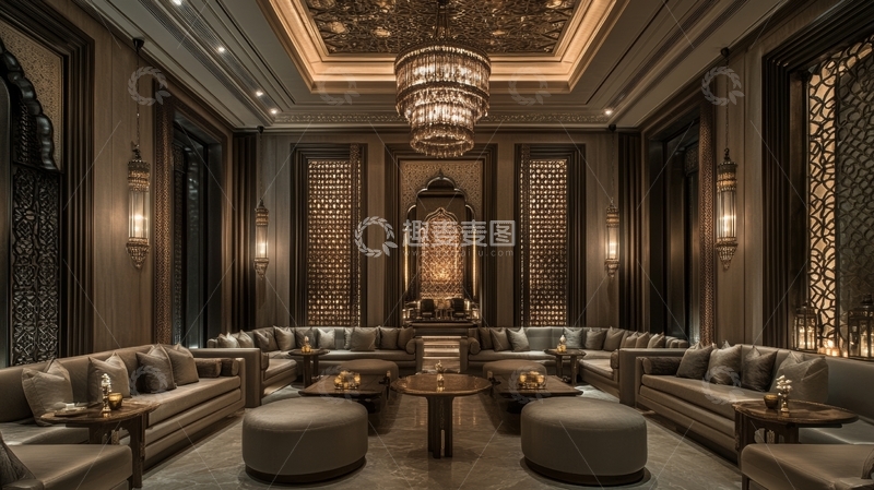 高清大图下载【趣麦麦图】豪华客厅，精致装饰与舒适沙发
