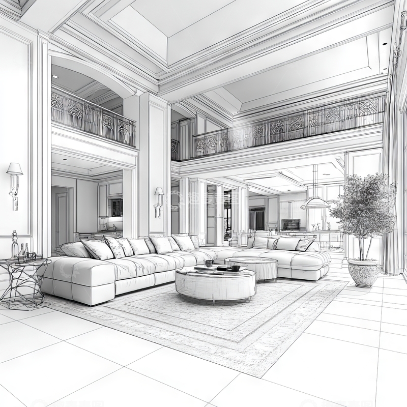 高清大图下载【趣麦麦图】豪华客厅设计草图