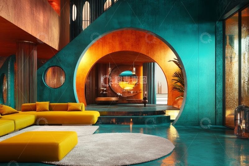 高清大图下载【趣麦麦图】现代室内设计，拱门与圆形装饰