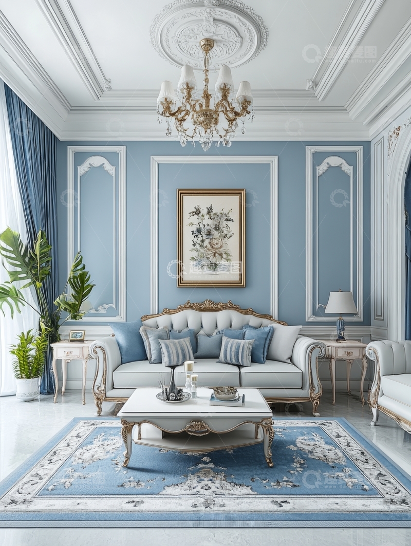 高清大图下载【趣麦麦图】蓝色调欧式客厅装饰