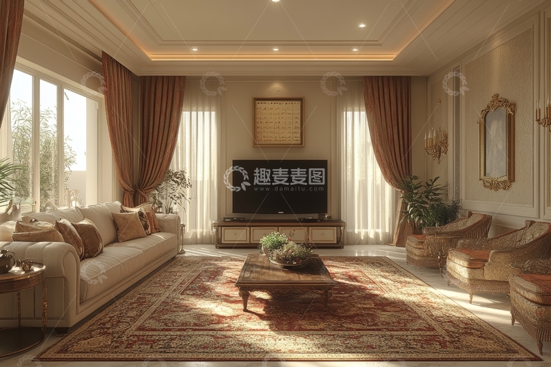 高清大图下载【趣麦麦图】豪华客厅设计，温馨典雅