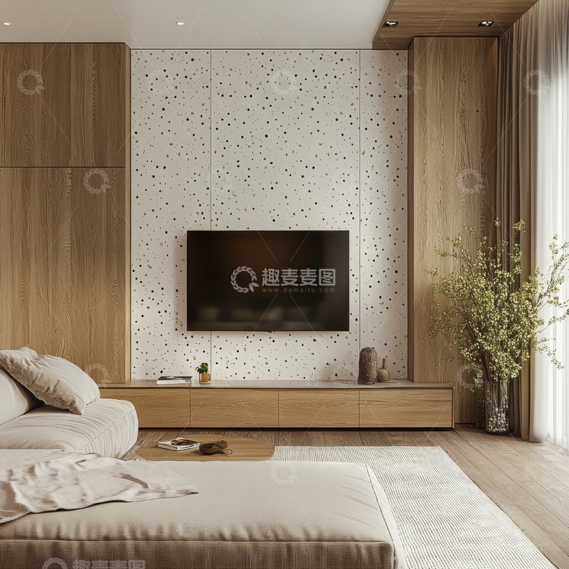 高清大图下载【趣麦麦图】现代简约客厅设计，木质与大理石结合