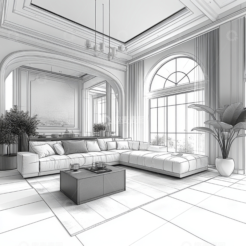 高清大图下载【趣麦麦图】现代客厅设计草图