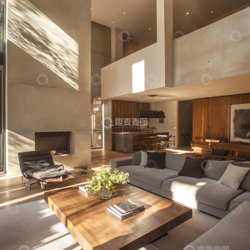 高清大图下载【趣麦麦图】现代简约客厅与开放式厨房设计