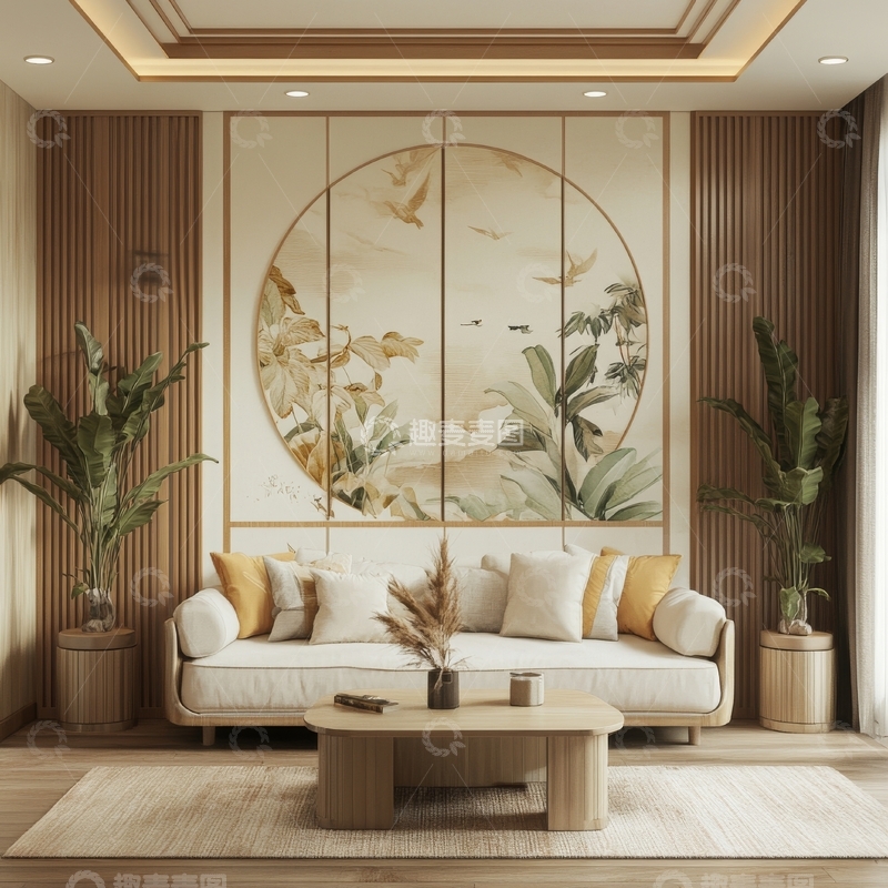 高清大图下载【趣麦麦图】现代中式客厅设计，温馨雅致