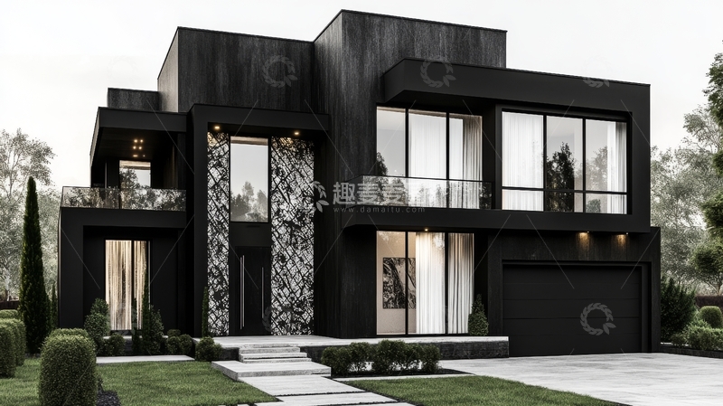 高清大图下载【趣麦麦图】现代黑色豪宅外观设计
