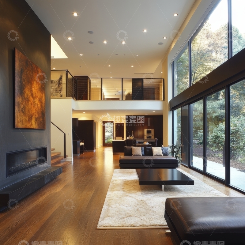 高清大图下载【趣麦麦图】现代客厅设计，开放式布局与自然光结合