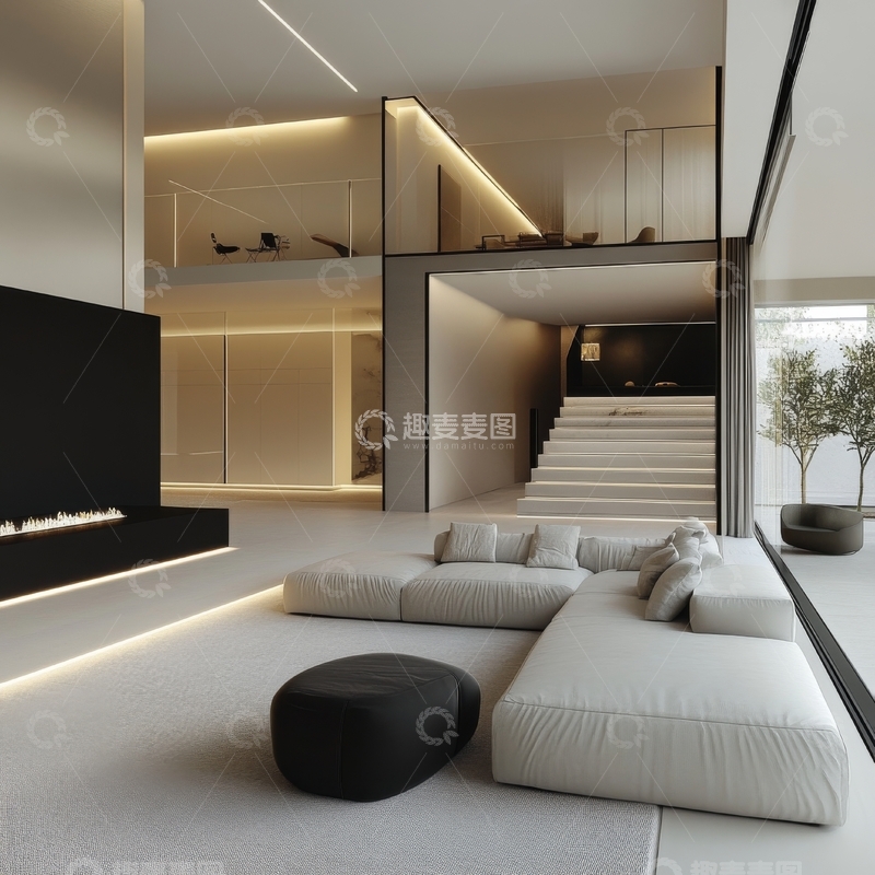 高清大图下载【趣麦麦图】现代简约客厅与楼梯设计