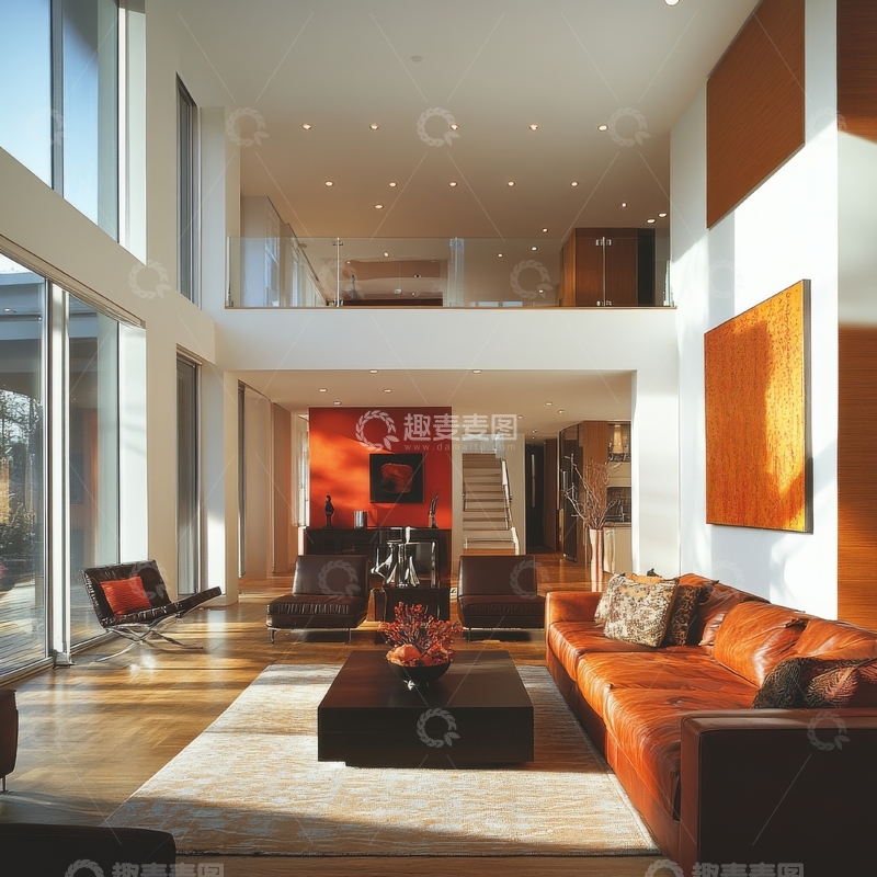 高清大图下载【趣麦麦图】现代客厅设计，双层挑高空间