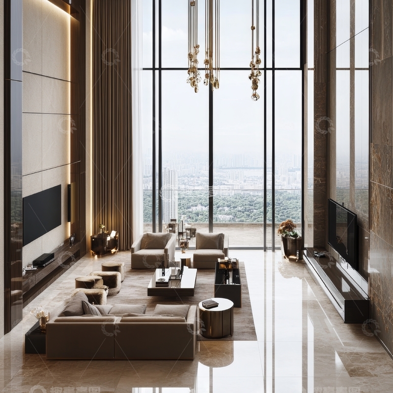高清大图下载【趣麦麦图】现代豪华客厅全景落地窗设计