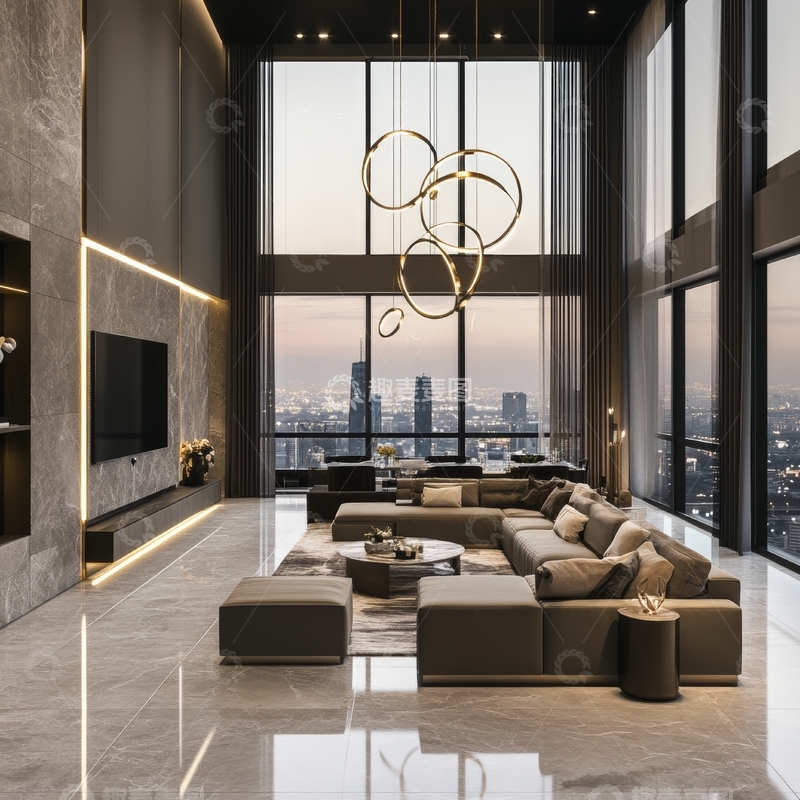 高清大图下载【趣麦麦图】现代客厅全景落地窗设计