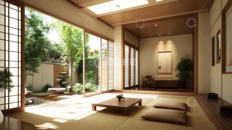 高清大图下载【趣麦麦图】日式传统客厅与庭院景观