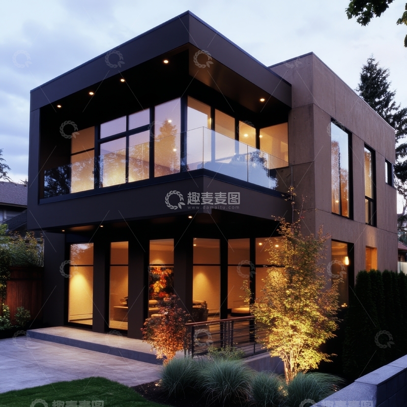 高清大图下载【趣麦麦图】现代双层住宅夜景