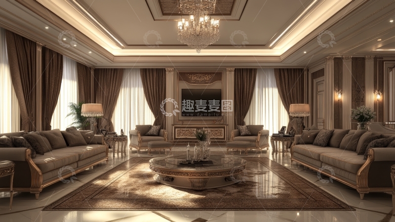 高清大图下载【趣麦麦图】豪华客厅设计，典雅大气