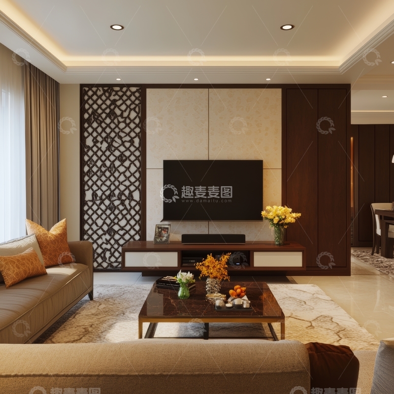 高清大图下载【趣麦麦图】现代中式客厅设计
