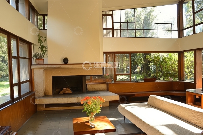 高清大图下载【趣麦麦图】现代客厅设计，阳光透过大窗洒入