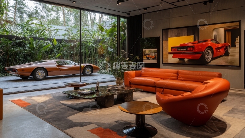 高清大图下载【趣麦麦图】现代客厅与经典跑车展示