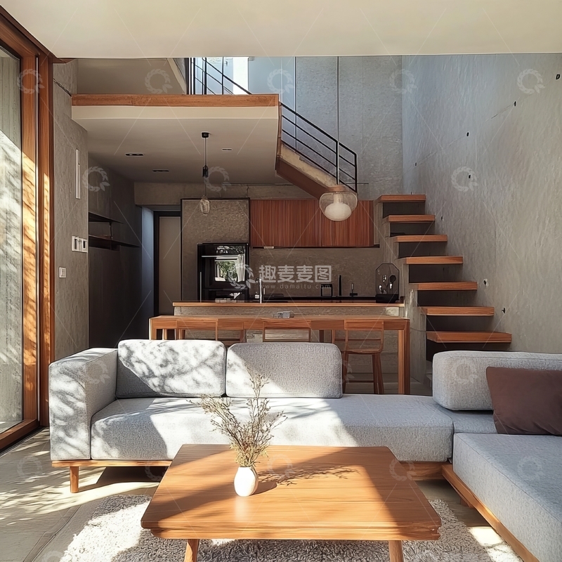 高清大图下载【趣麦麦图】现代简约客厅与开放式厨房设计