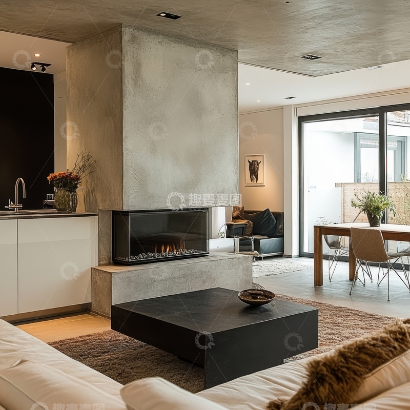 高清大图下载【趣麦麦图】现代简约客厅与开放式厨房设计