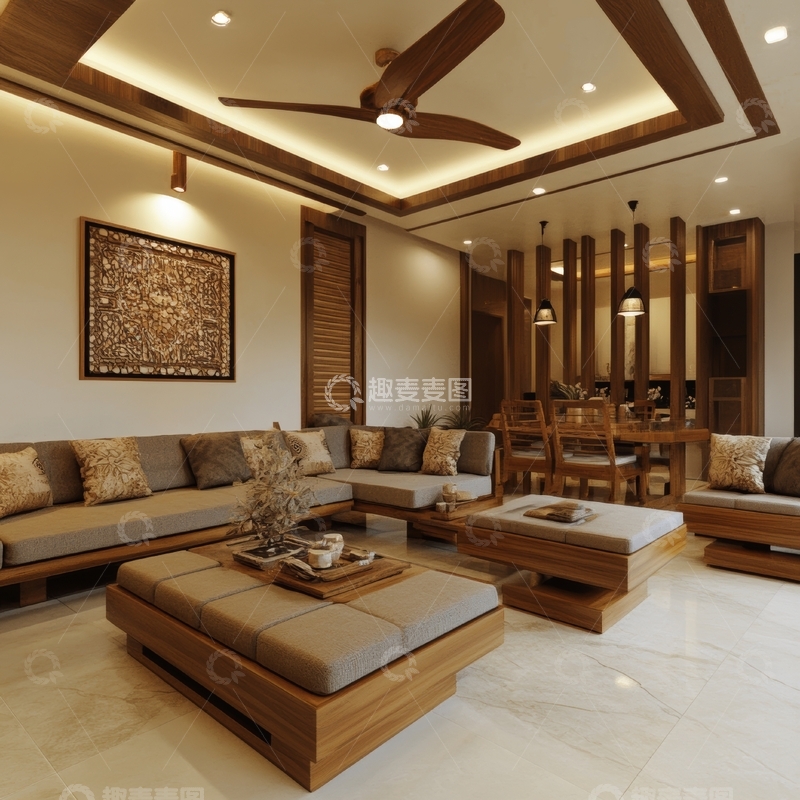 高清大图下载【趣麦麦图】现代中式客厅设计，温馨舒适