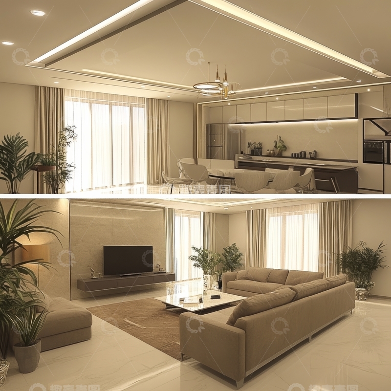 高清大图下载【趣麦麦图】现代客厅与餐厅设计展示